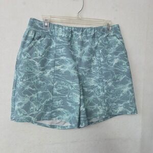 Columbia PFG Fishing Shorts Women's Size M Blue Fish Print Elastic Waist Outdoor